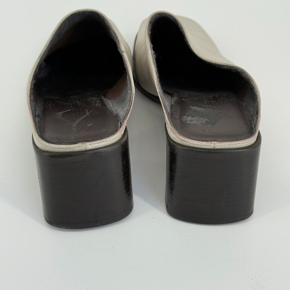 Vtg Nine West Bone White Mules Size 7.5M Block Heel Slip On Minimal 90s Square - Picture 7 of 11